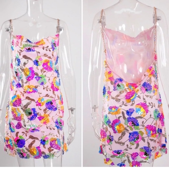 Last one !!! Sequin pink gold chain dress - Picture 5 of 13